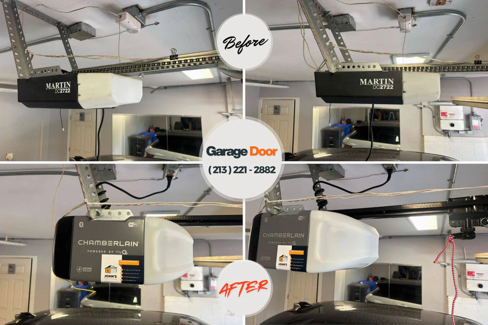 Before and after: garage door repair Prairie Village, KS